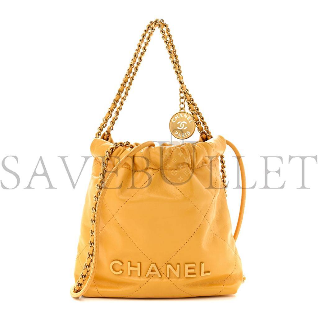 Ch*el master shiny calfskin quilted mini Ch*el 22 yellow as3980 (20*19*6cm)